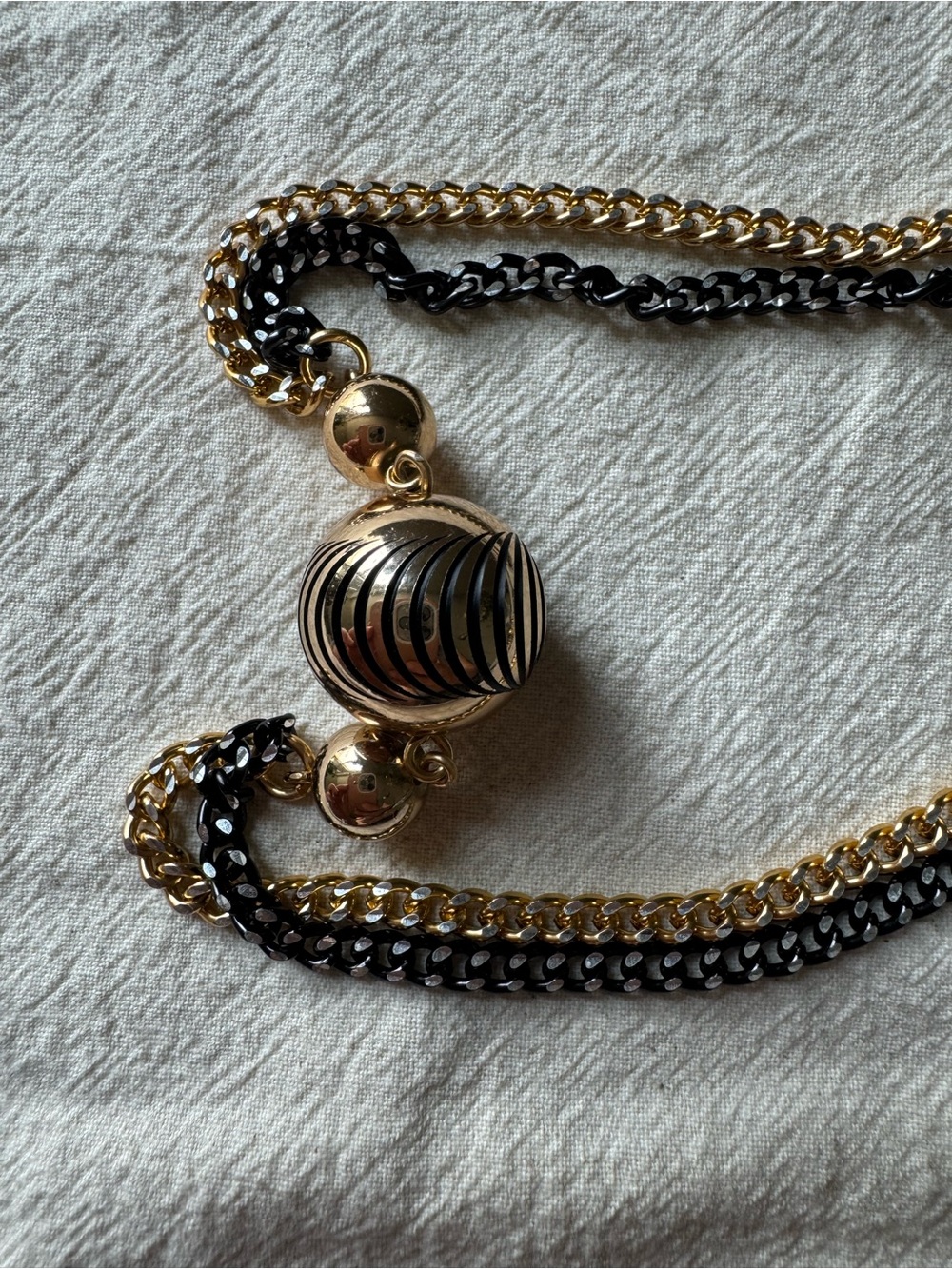 Vintage Germany Double Strand Chain Necklace Gold Black